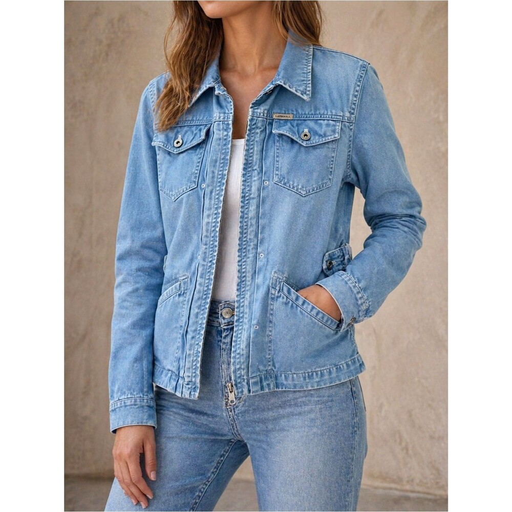 Vintage Lauren Ralph Lauren Denim Jacket Blue Zip Front Utility Cotton Sz Small